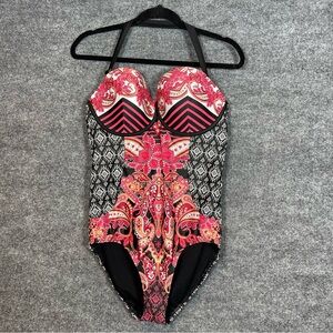 Swimsuits‎ For All Women’s 12 Paisley Geometric Halter One Piece Cupped Swimsuit